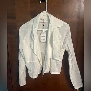 Zara Linen Open Front Collared Blouse Size Medium NWT